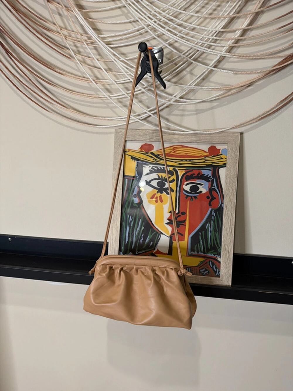 Beige vegan leather, snap clutch or shoulder bag